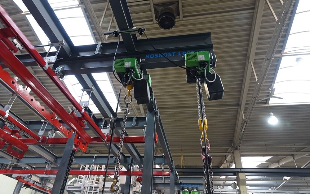 Manual conveyor system with hoisting equipment